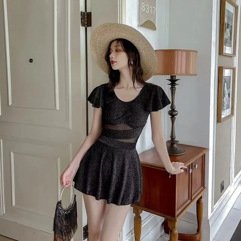 

Women's Swimwear 2021 New One Pieces Conservative Sexy Black Gathered Slimming Cover Belly Fairy Vacation Hot Spring Swimsuit