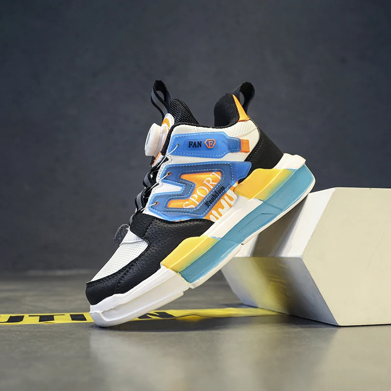 Four Seasons Children's Shoes Basketball Shoes Double Mesh Rotary Buckle Low Top Outdoor Walking Shoes Breathable Casual Shoes