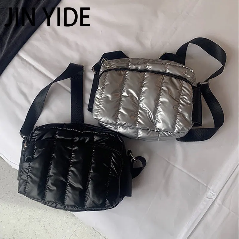 Luxury Space Cotton Shoulder Bags For Women 2023 Winter Crossbody Down Bag Designer Handbag Wide Shoulder Strap Messenger Pack