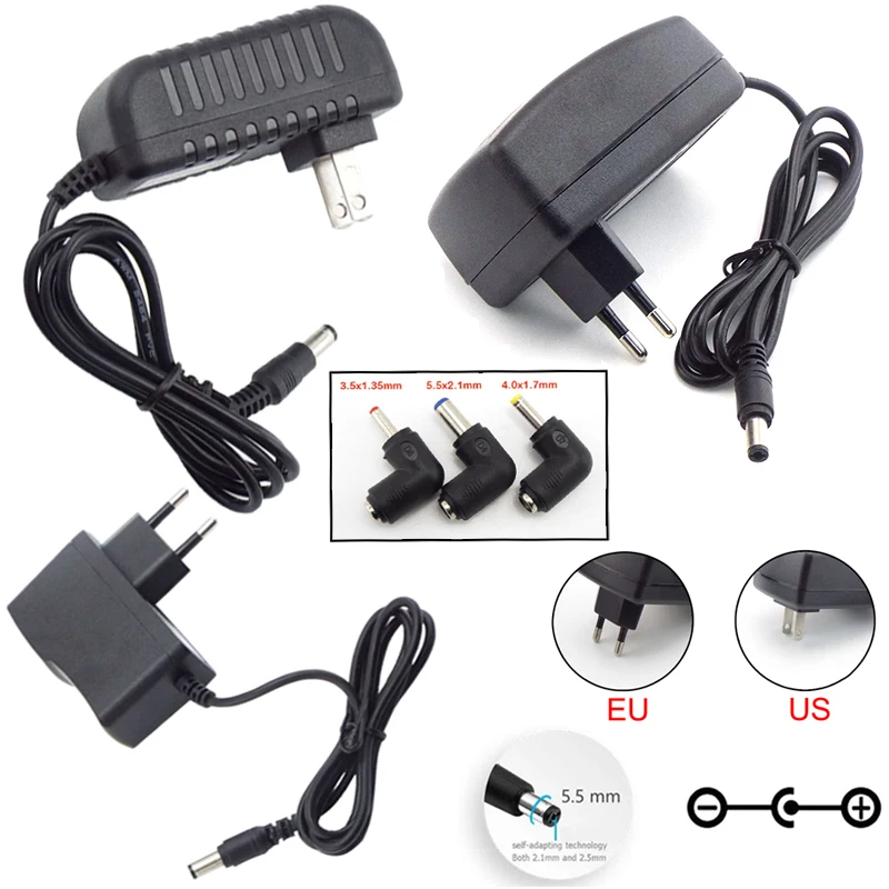 

AC 220v to DC 5V 6V 9V 12V 15v Power Supply Adapter charger 1A 2A 3A 5.5x2.1mm 3.5x1.35mm 4.0 DC jack plug connector right angle