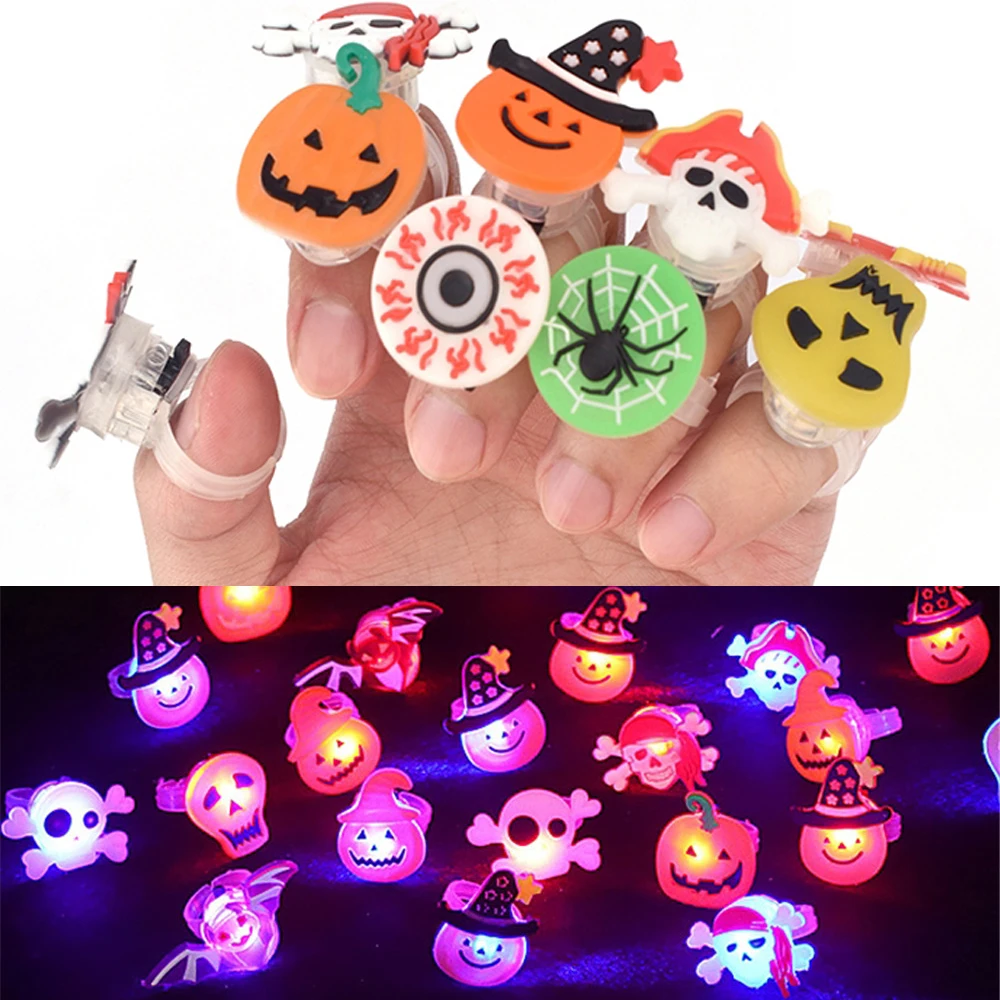 

50pcs Halloween Christmas Ring Glowing Ring Pumpkin Ghost Skull Rings For Halloween Christmas Decorations Gifts Party Supplies