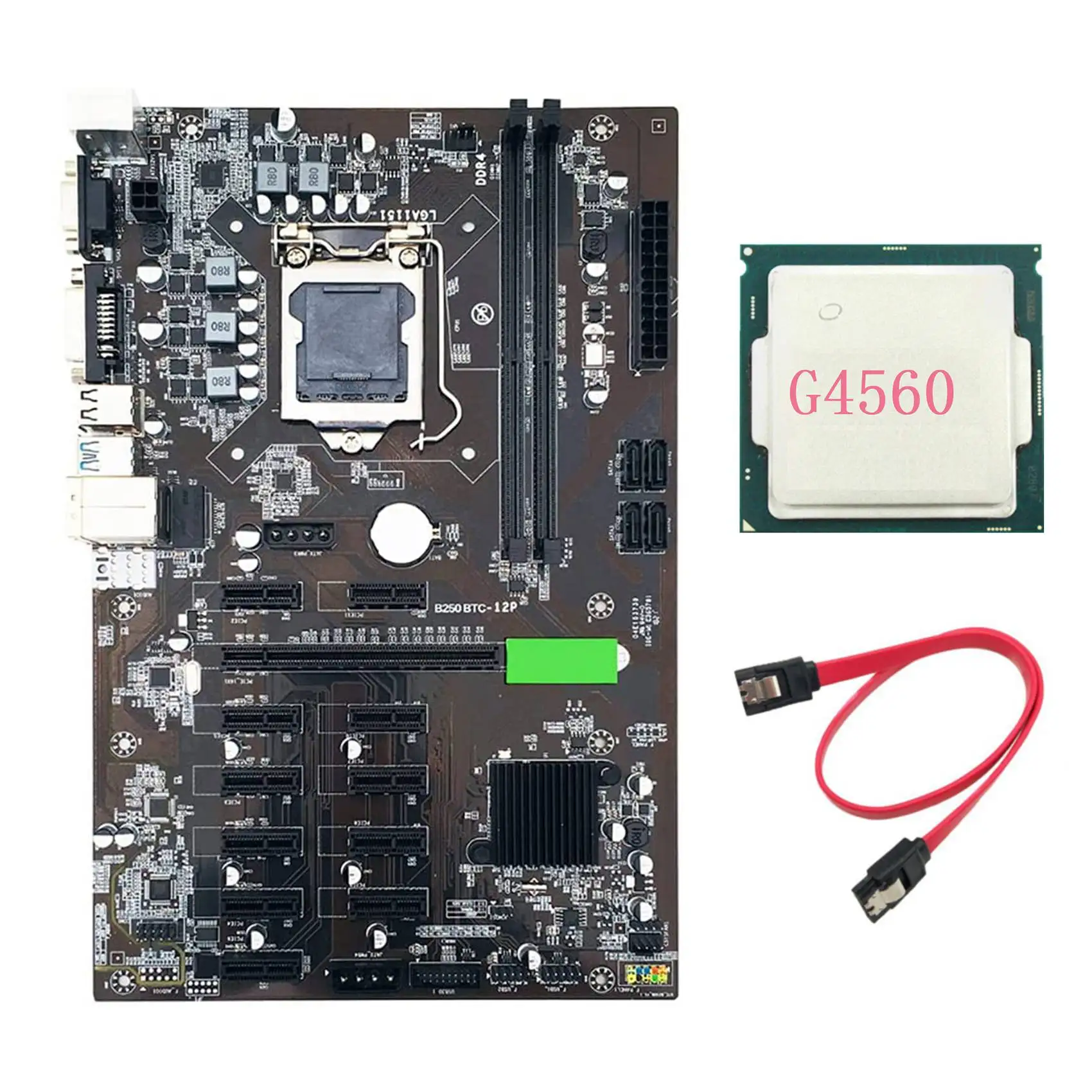 

B250 BTC Mining Motherboard with G4560 CPU+SATA Cable LGA 1151 DDR4 12XGraphics Card Slot SATA3.0 for BTC Miner Mining