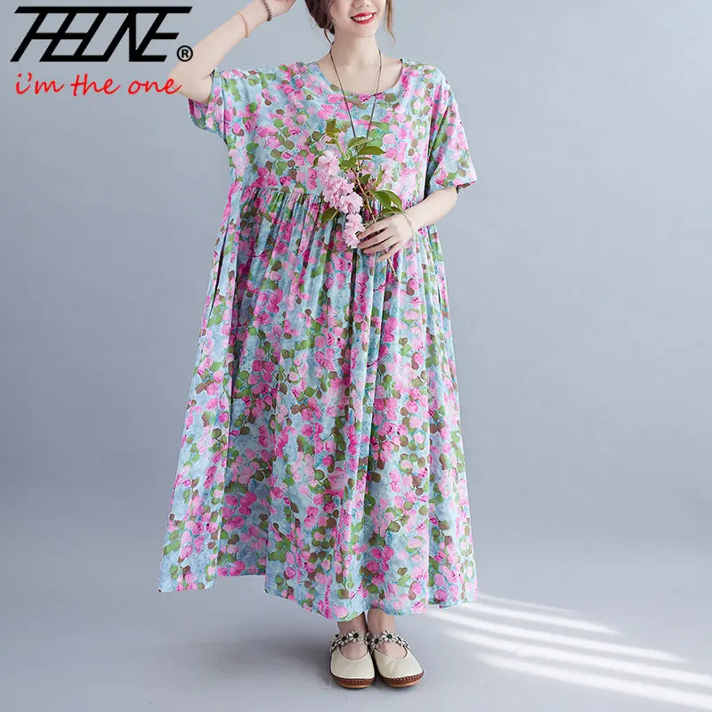 

Summer Korean Fashion Floral Vestido Feminino Dress Women Loose Casual Long Beach Style New Arrival Print Ladies Femme Dresses