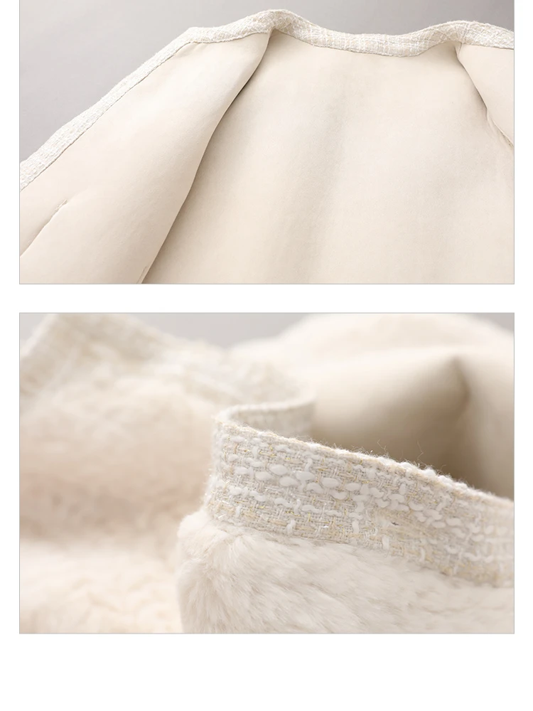 Vimly Luxury Faux Fur Tweed Coat Winter Warm Jacket Women 2022 Fashion Elegant Short Ladies Overcoat for Winter Clothing 50398