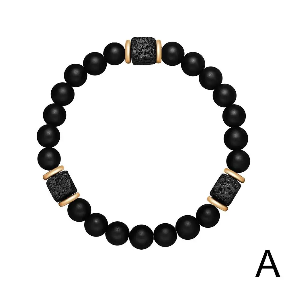 Мужской черный классический матовый браслет Obisidian с бусинами из Лабрадорита