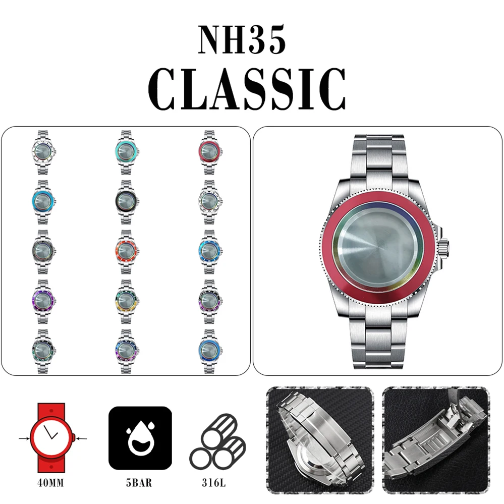 316L stainless steel 40mm case, full sand strap, colorful inner shadow, sapphire flat mirror can be fitted with Japanese NH35/NH