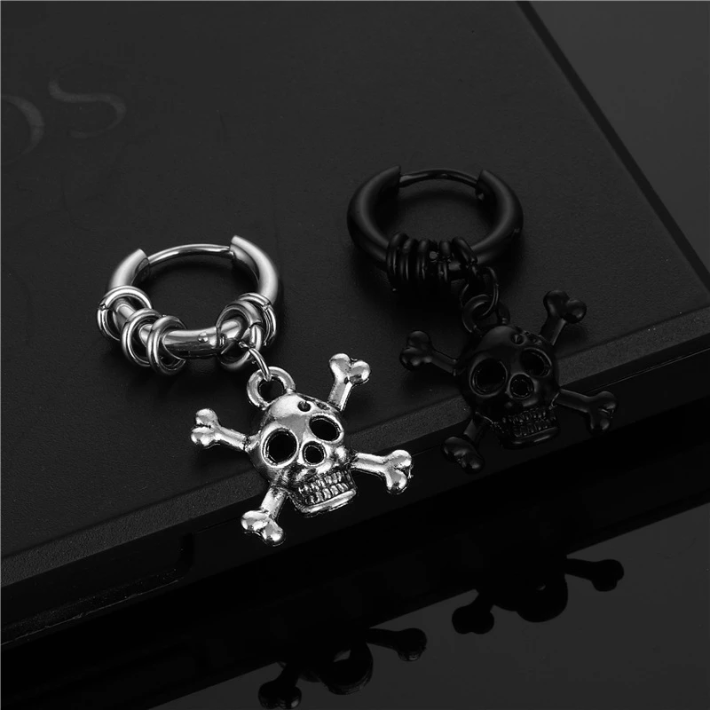 

Stainless Steel Skull Drop Earrings for Women Men Fashion Gothic Street Hip Hop Ear Jewelry Pendant Cool Eardrop Wholesale