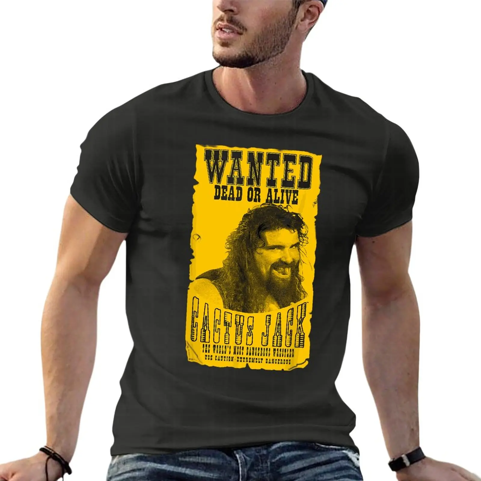

Cactus Jack Wanted Dead Or Alive Mankind Mick Foley Oversized T-Shirts For Mens Clothing Short Sleeve Streetwear Plus Size Tops