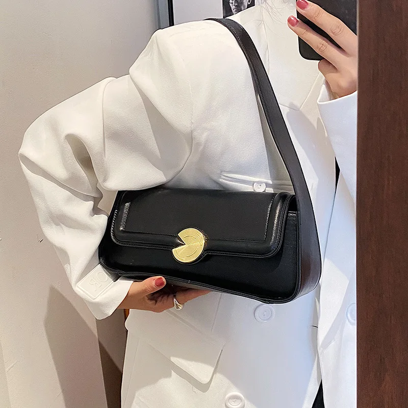 Cute Solid Color Small Leather Shoulder Underarm Bags for Women High Quality Hit Simple Handbags and Purses Female Travel Totes