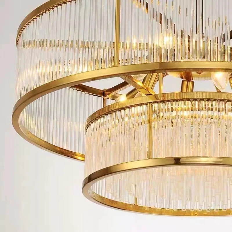 

Modern Dining Room Straight E14 Led Pendant Lights 2 Layers Luxury Lustre Crystal Hanging Pendant Lights Led Lamparas Fixtures