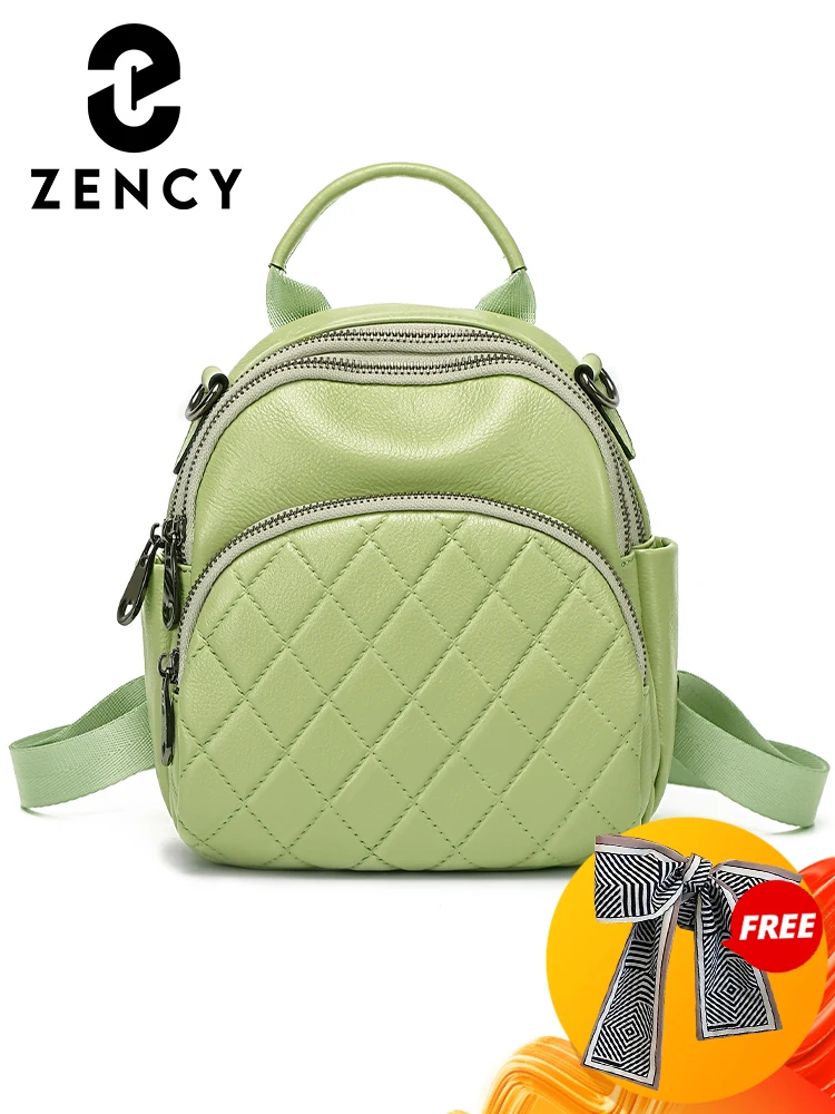 

Zency Backpack Women's Genuine Leather Small Lightweight Fashion Satchel Shoulder Bag Designer Girl Young Bags Diamond Lattice