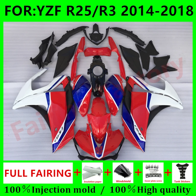 

Новый комплект обтекателей для мотоцикла ABS подходит для YZF R25 R3 R 25 3 2015 2016 2017 2018 комплекты обтекателей кузова красный белый