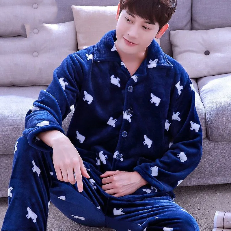 Winter Pajamas Set Casual Sleepwear For Man Soft Flannel Warm Pyjama Men's 2022 Fashion Sexy Leopard Homewear Clothes Big Size