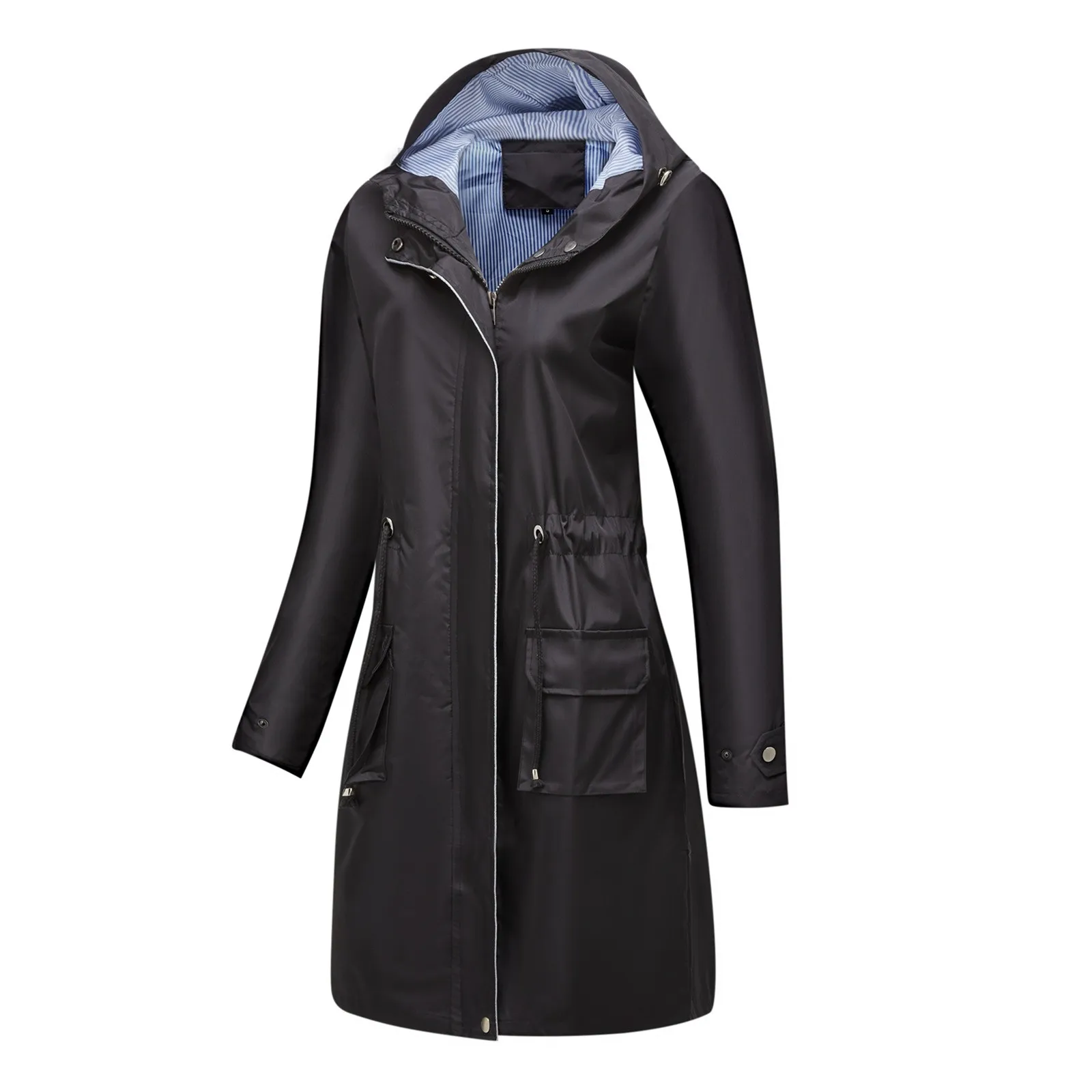 

Women Trench Coat Rain Jacket Raincoat Hooded Lightweight Long Parkas External Clothing With Large Sizes Plus Size Outerwear