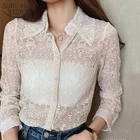 Женская блузка с цветочной вышивкой, белая ажурная блузка с длинным рукавом, корейская мода, весна размера плюс