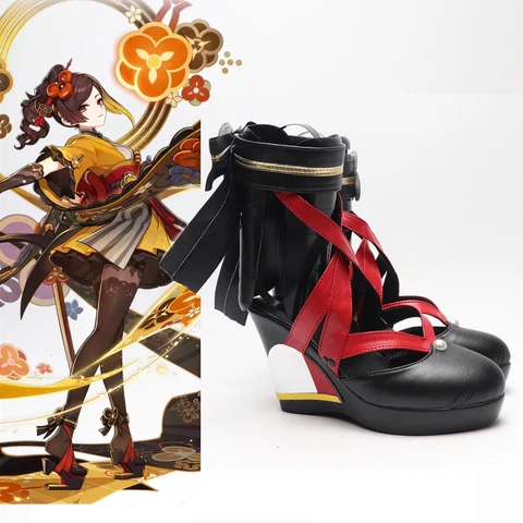 Новинка, обувь для косплея Chiori на белом каблуке, красные туфли с ремешком на ногу, обувь для игры Honkai Impact для женщин в японском стиле