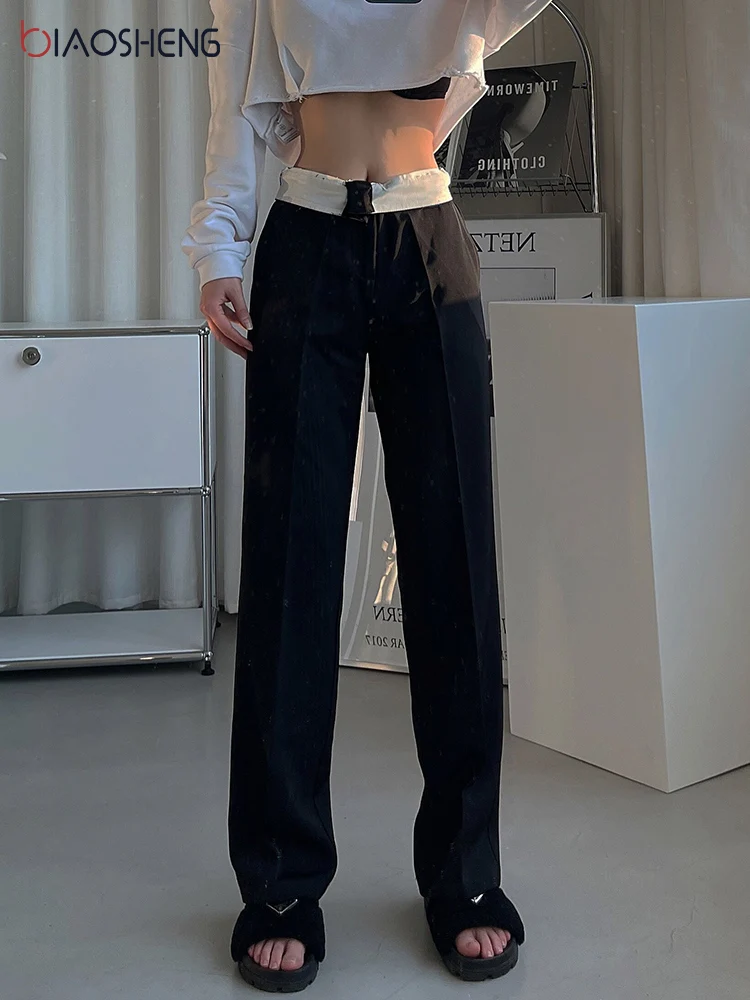 

Casual Suit Pants Women Summer 2022 Korean Fashion Female Clothing High Waist Loose Trousers Straight Streetwear Pants Aesthetic