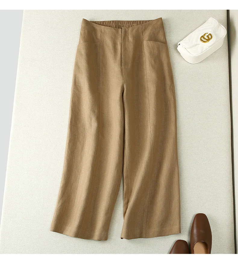 

2023 spring summer women's fashion casual natural pure linen Seven points pants trousers