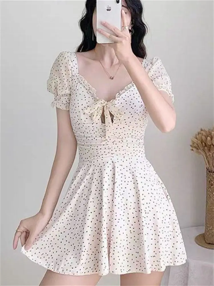 

Swimsuit Female Sexy Dress Dot Pattern One Piece Dress Covering Belly and Chest Gathering Hot Spring Swimsuit Women's Clothing