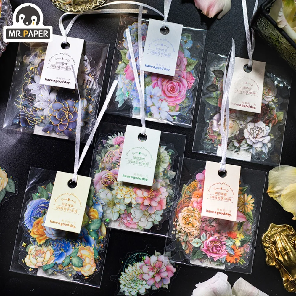 

Mr. Paper Colorful Flower Theme Sticker Pack Nordic Style Beautiful Handbook Decoration Stickers Stationery 20pcs/pack