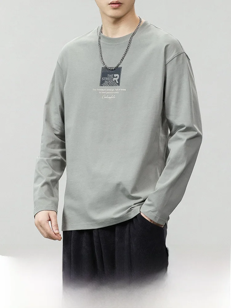 Long sleeves Shirt Men's Spring and Autumn 2024 New Top Clothes Cotton Inner wear Bottoming Hoodie ...