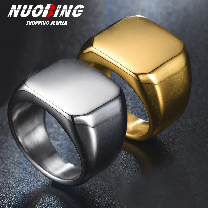

18MM Thick Stamp Width Square Men's Ring Punk Style Fashion Wedding Anniversary Jewelry Accessories Gift For Father And Husband