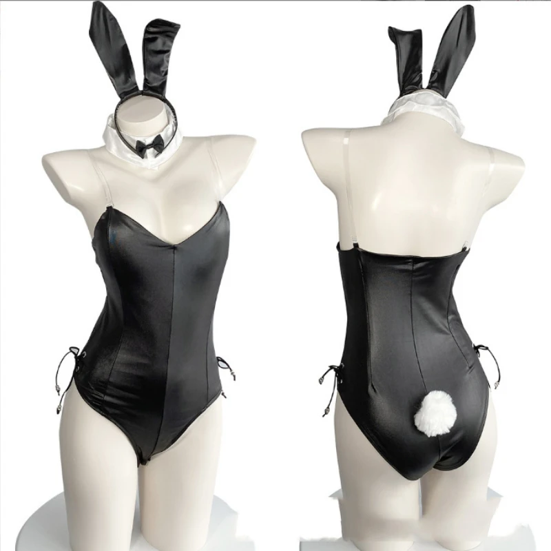 

Sexy Lingerie Bunny Cosplay Costumes Deep V Temptation Sexy Bunny Girl Faux Leather Sissy Bodysuit