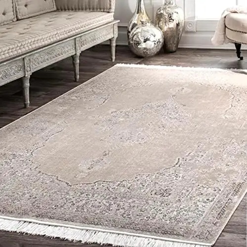 

Faded Transitional Fringe Runner Rug, 2' 8" x 8', Ivory Hallway runner rug Rug Bleach Large area rug for living room Mushroom Ru