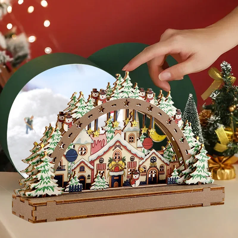

New Christmas Wood Decorations Christmas Village Mall Window Ornaments Creative Handmade DIY Christmas Gifts