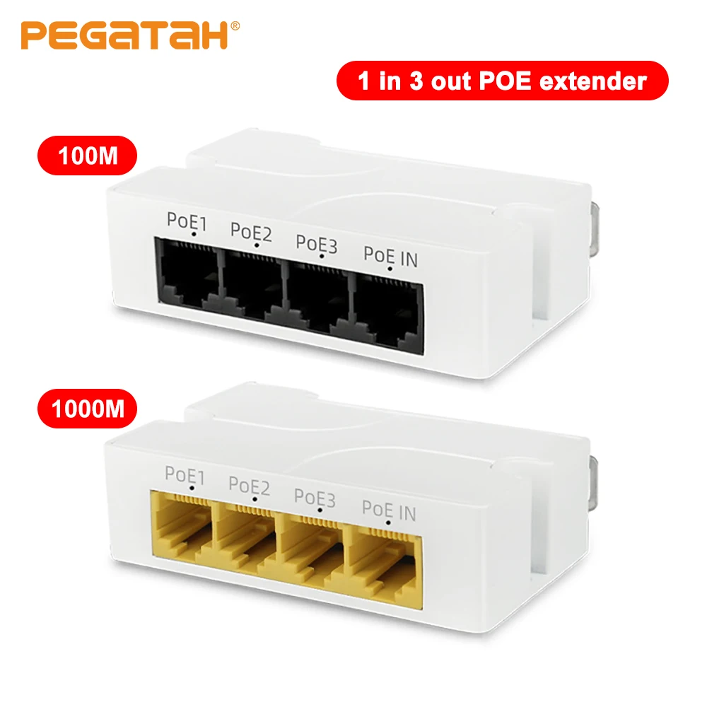 

1 in 3 Out PoE Extender 4 Port 100/1000M Network Switch Repeater for IP Port Transmission Extender for POE Switch NVR IP Camera