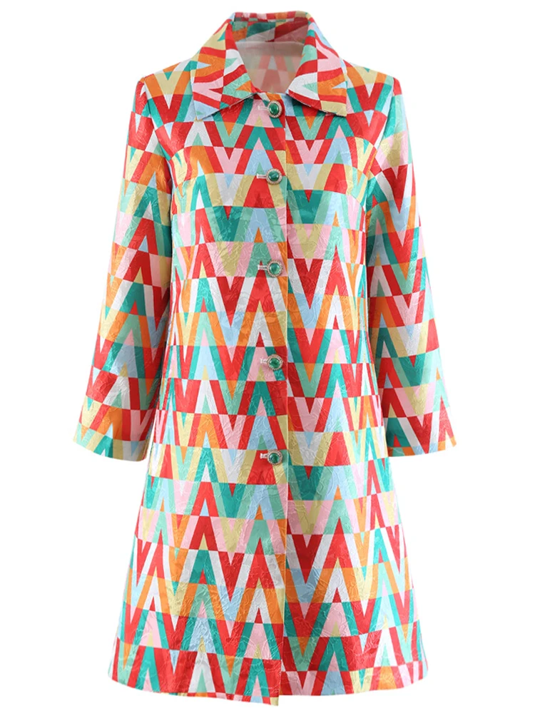 

Windbreaker High Quality Fashion Vintage Autumn New Women Designer Long Sleeve Color Letter Print Single Breasted Casual Jacket