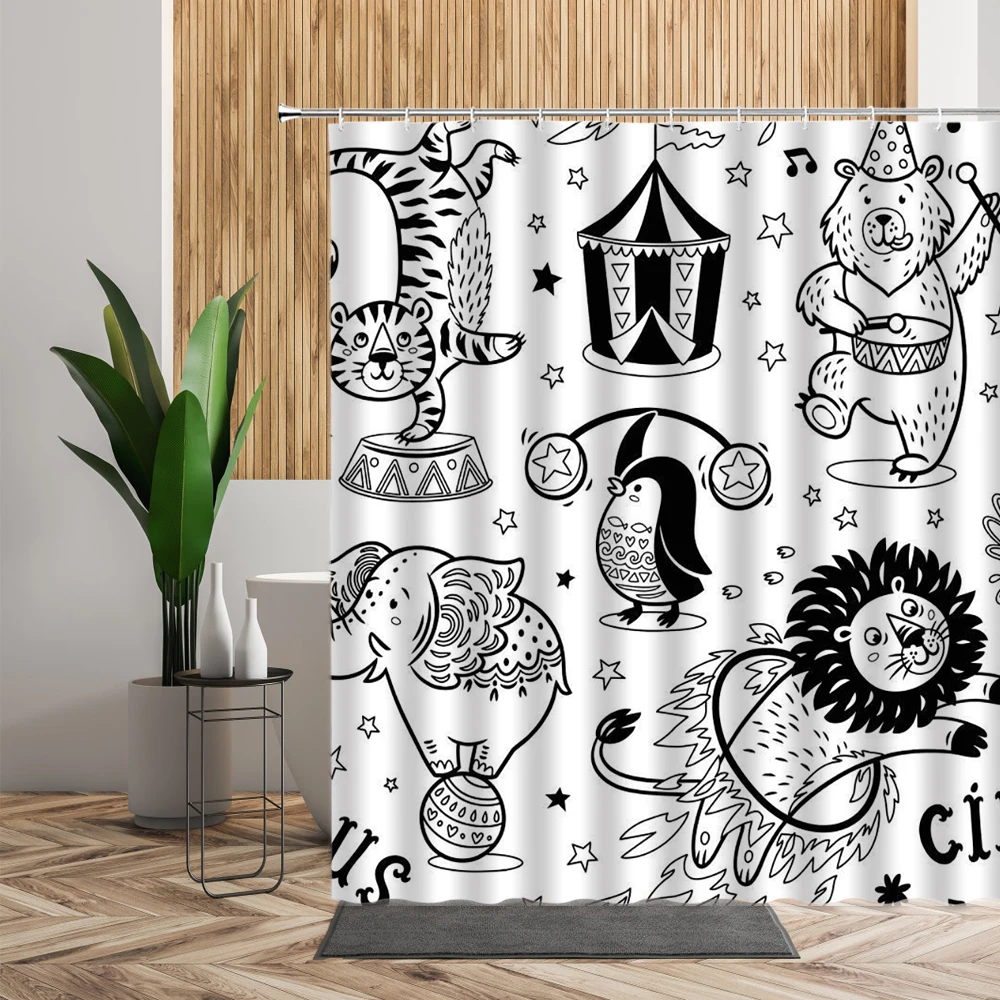 Шторы для душа с мультяшным котом в скандинавском стиле водонепроницаемые