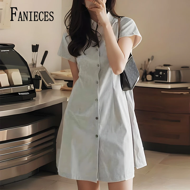 2024 весна-лето новое женское мини-платье элегантное однотонное однобортное с