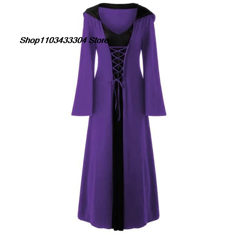 Женское винтажное платье с капюшоном длинное в средневековом стиле со шнуровкой