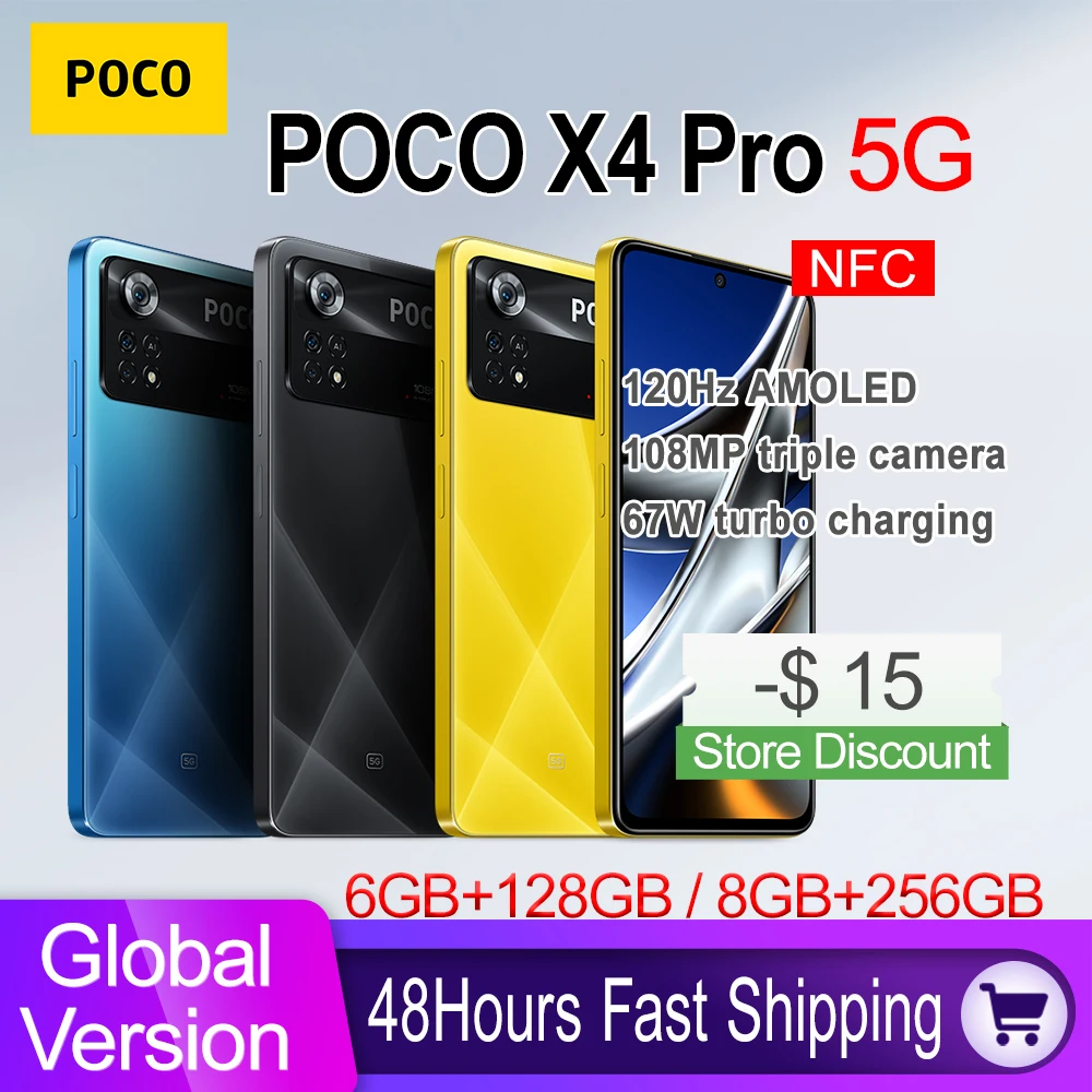 Global Version POCO X4 Pro 5G Smartphone Snapdragon 695 128GB/256GB 108MP Camera 120Hz AMOLED Display 67W Turbo Charging NFC
