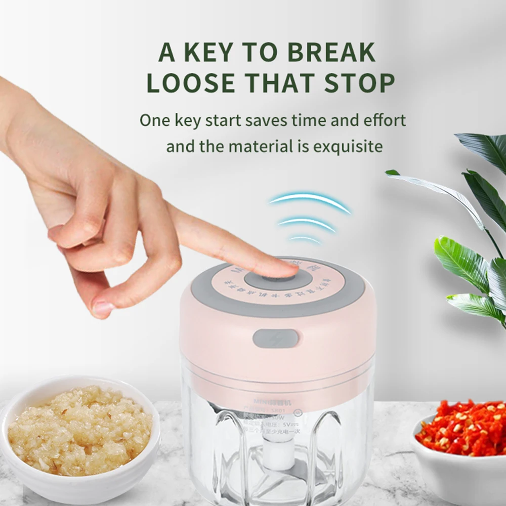

100/250ml Electric Mini Garlic Crusher Portable Chopper USB Charging Ginger Chili Vegetable Masher Machine Kitchen Tool