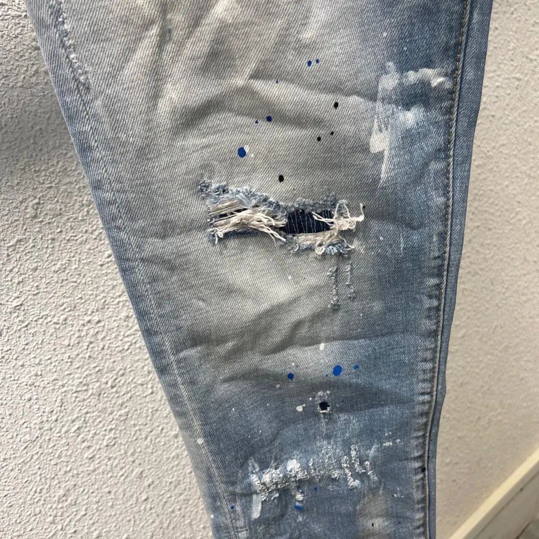 Spring/Summer 2023 New Fashion Men's Blue Speckle Jeans Fashion Wash Slightly Elastic Simple Versatile Slim-fit pants