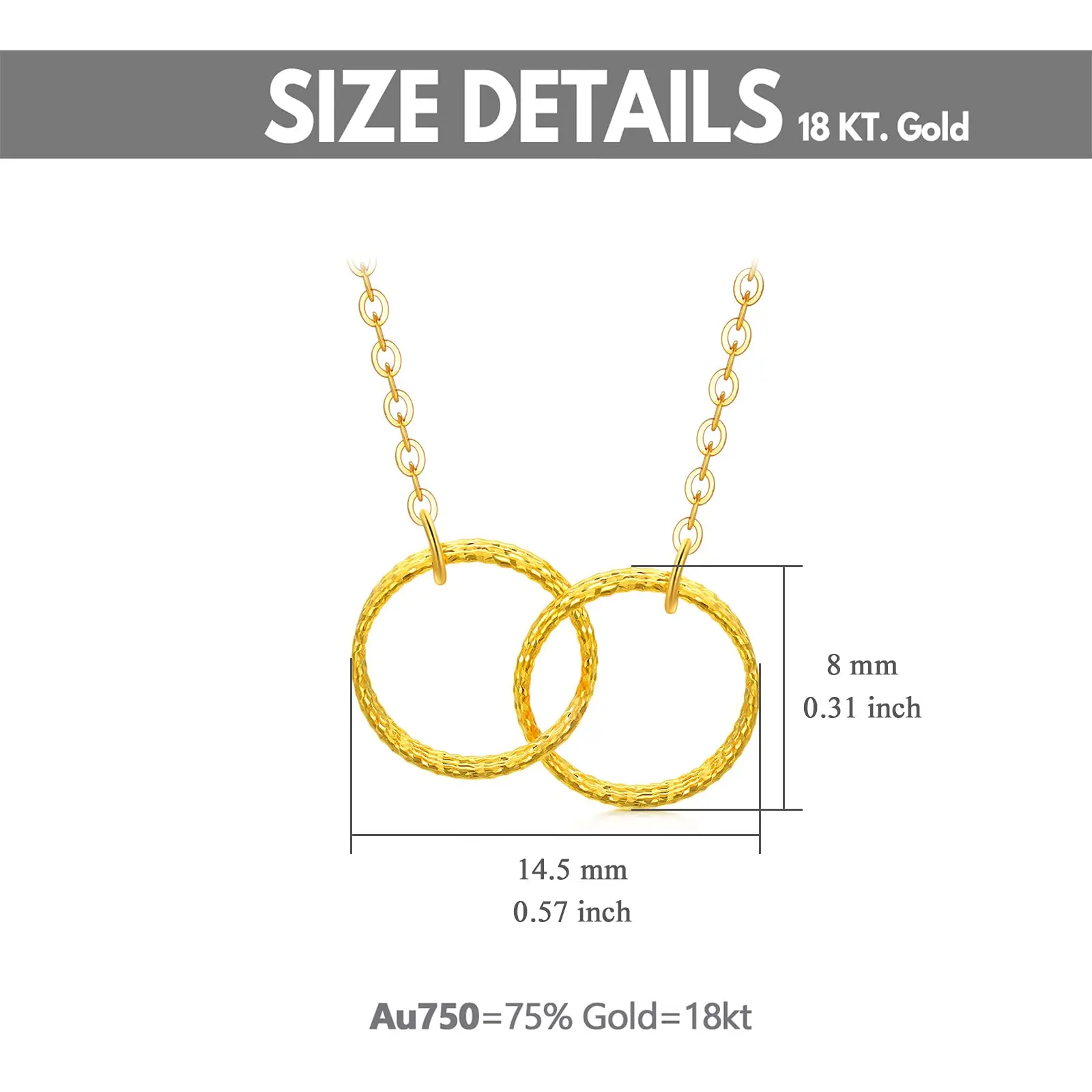 YFN 18k Yellow Gold Weave Circle Interlocking Necklace for Women Love Jewelry Gifts for Wife Girlfriend 16-17 Inch