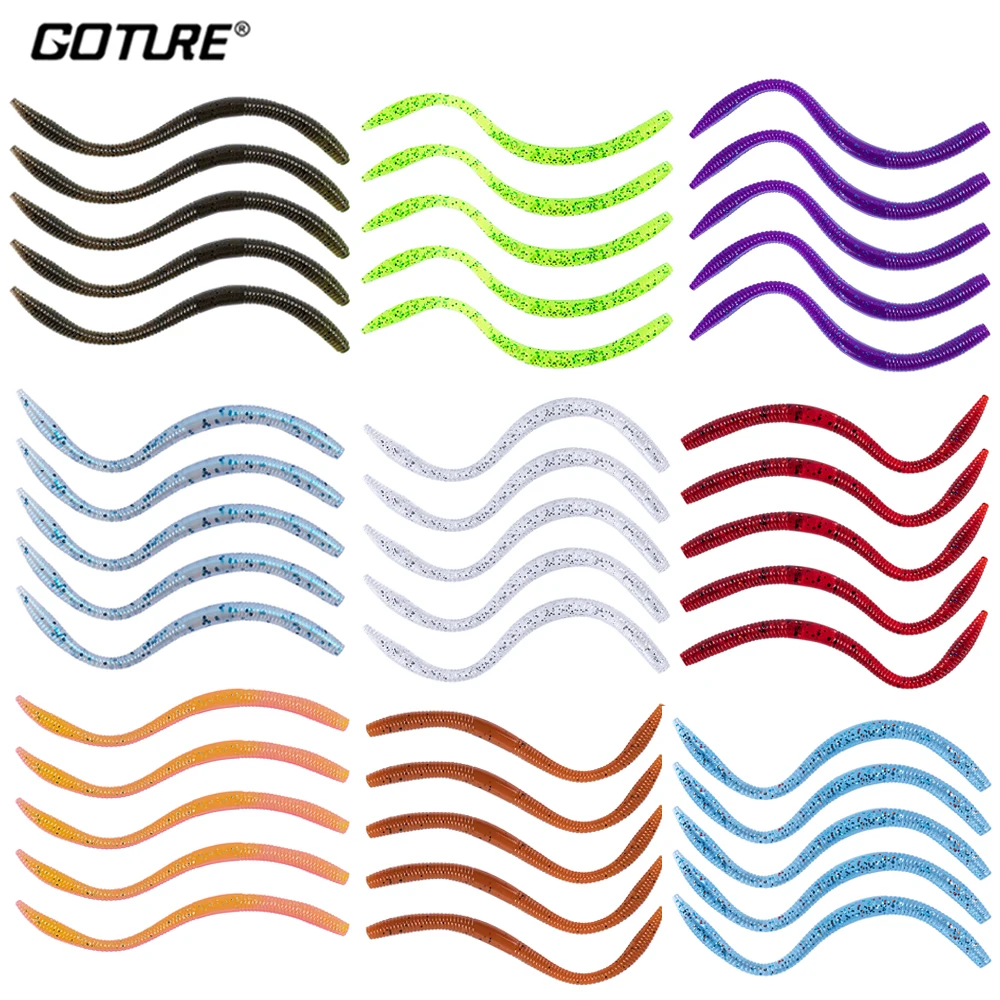 

Goture Worm Soft Lure 20pcs Lifelike Earthworm Bait 85mm 1.03g Silicone Artificial Bait Fishing Lure for Bass Trout Carp Fishing