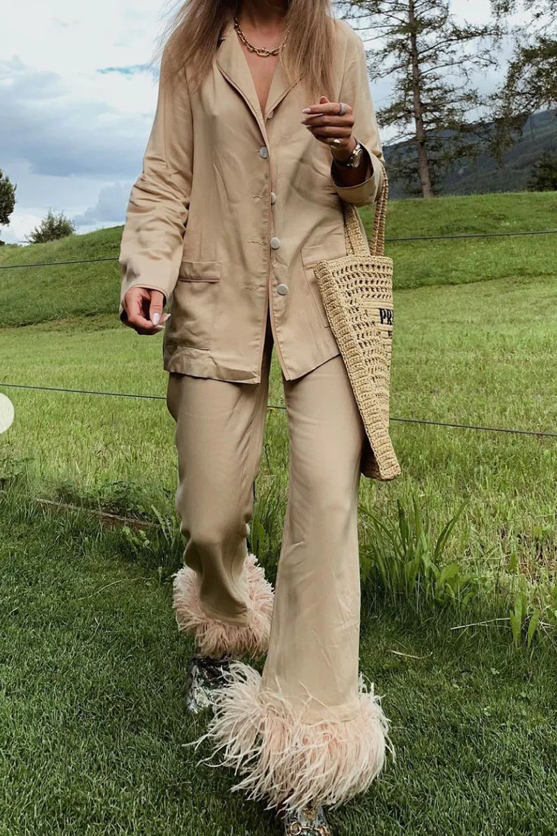 2023 Party Fairy Pajamas for Women Winter Luxury Ostrich Hair Pajamas Home Clothing Two-piece Set Feather SleepWear Home Suit