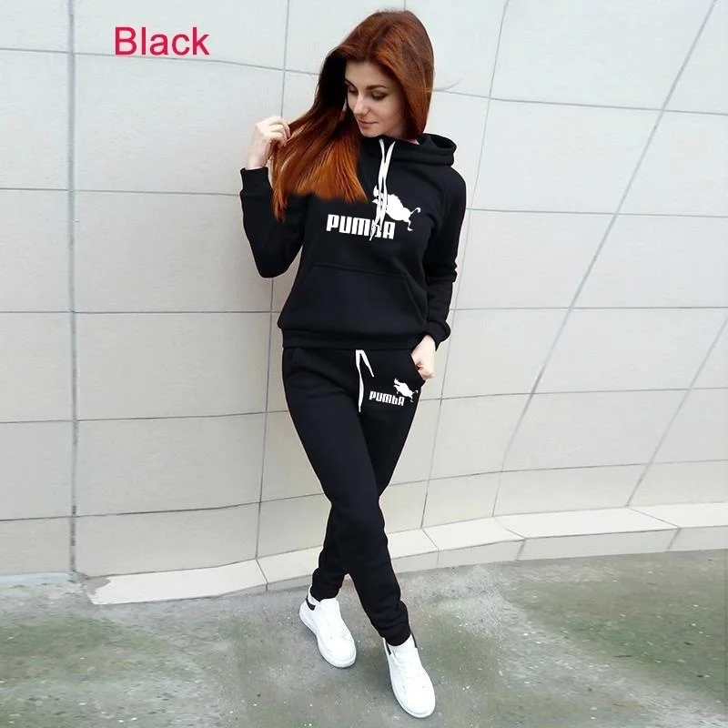 New Fashion Womens Tracksuit Casual Long Sleeve Hoodies + Pants Sports Suits Autumn/winter Outdoor Printed Fleece Jogging Suit от AliExpress WW