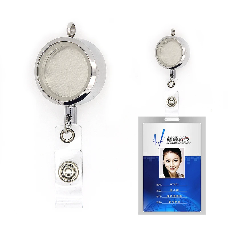 

316L Stainless Steel Retractable Badge Holder Reel Clip For Nurse ID & Document Holders Floating Glass Locket