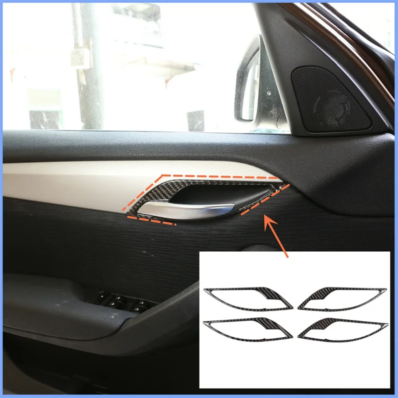 

Аксессуары для интерьера автомобиля для BMW X1 2011-2015, аксессуары для отделки дверной ручки автомобиля, 4 шт., мягкое углеродное волокно