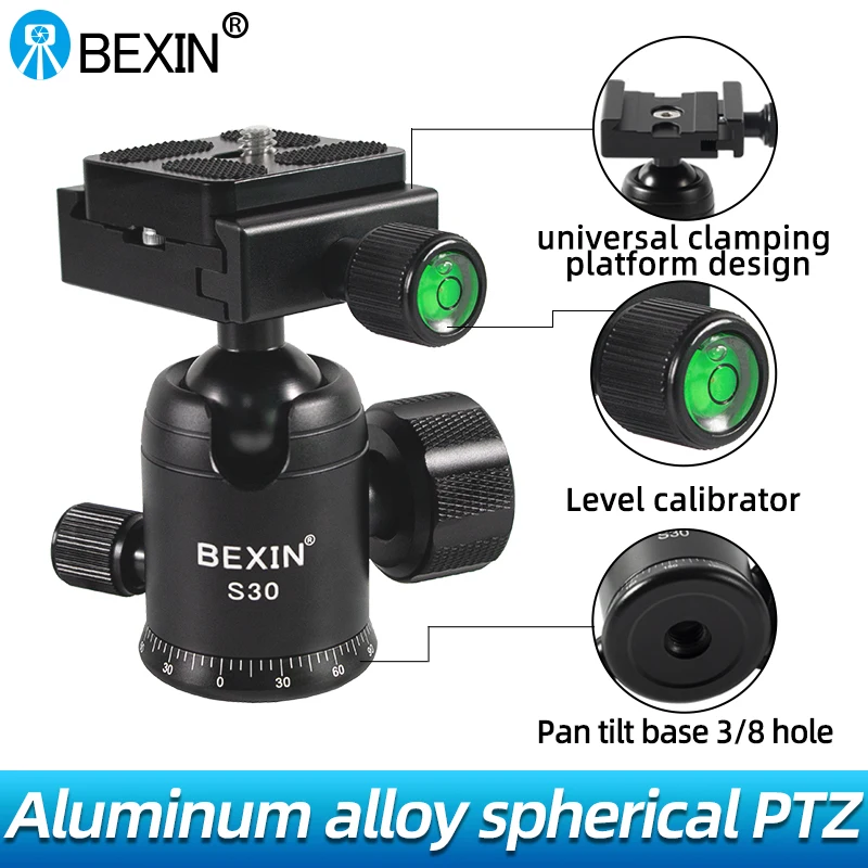 

BEXIN S30/QB-30 Tripod Ball Head Low Profile Tripod Head Panoramic Lower Gravity Center Design Smooth Operation Max Load 5kg