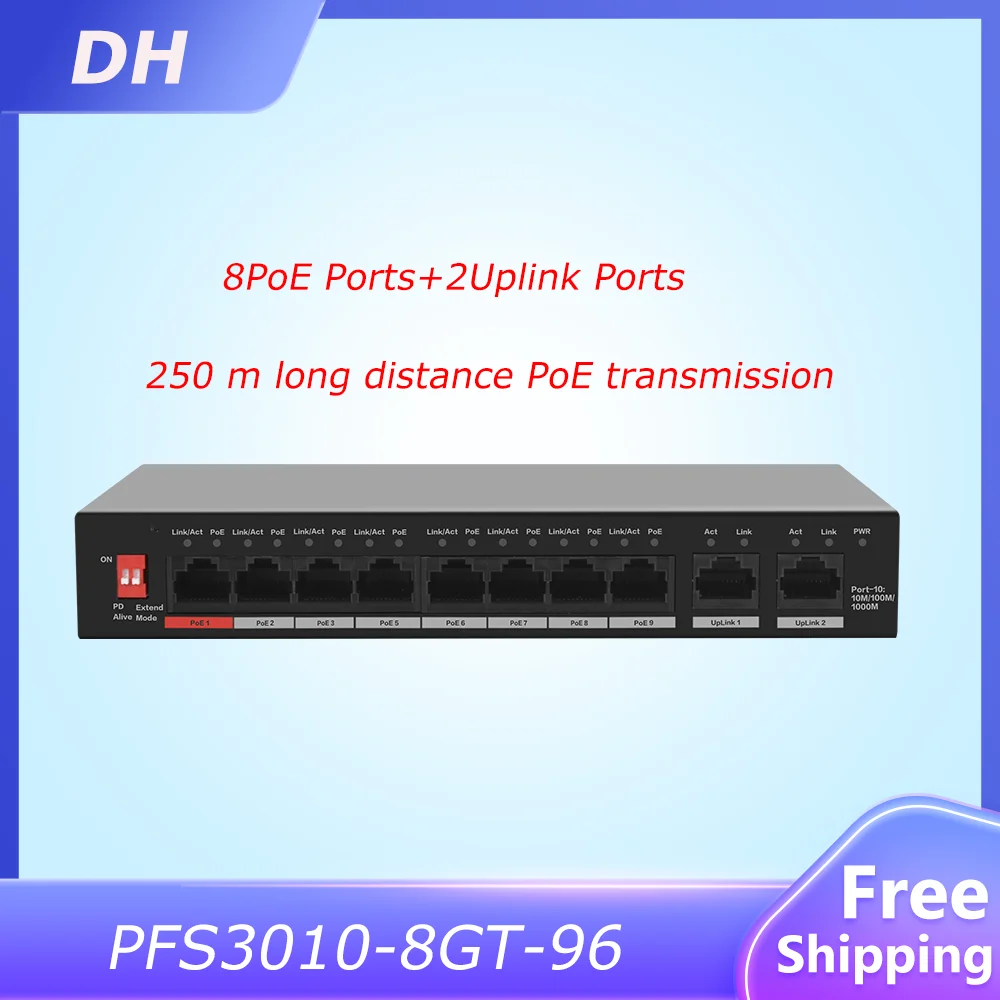 

Dahua POE Switch 10-Port Unmanaged Desktop Switch with 8 Port PoE PFS3010-8GT-96 10/100/1000 Mbps Fast Ethernet support Hi-Poe