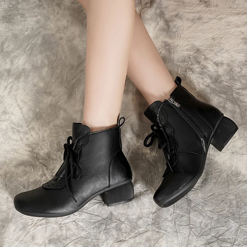

New Ethnic Style Retro Mother Ankle Boots Round Toe Middle-heeled Non-slip Soft Bottom Middle-aged and Elderly Short Boots