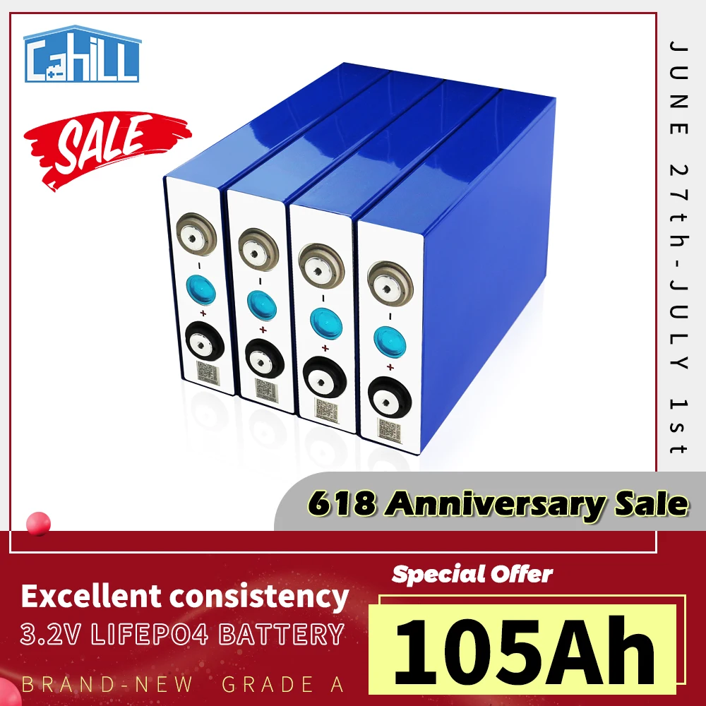 

3.2V 105AH Lifepo4 Battery 1/4/8/16/32PCS New Rechargeable Lithium Iron Phosphate Battery DIY 12V 24V 48V RV Boat Solar System