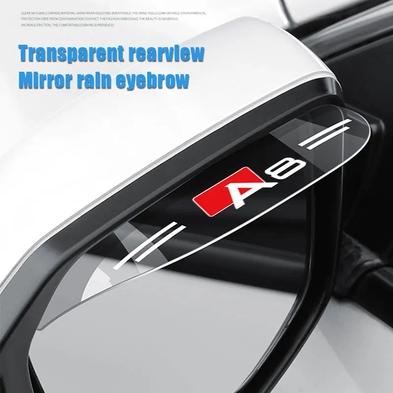 

2Pieces For Audi A8 Logo Rearview Mirror Rain Shade Rainproof Blades Flexible PVC Car Back Mirror Eyebrow Rain Cover Accessories