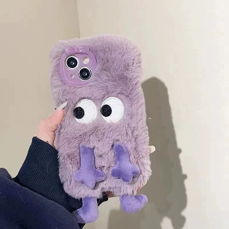 Милый Фиолетовый Плюшевый Мягкий Чехол Для Iphone 15/14 Pro Max/13 Max/14 Pro/13 — Осенне-зимний