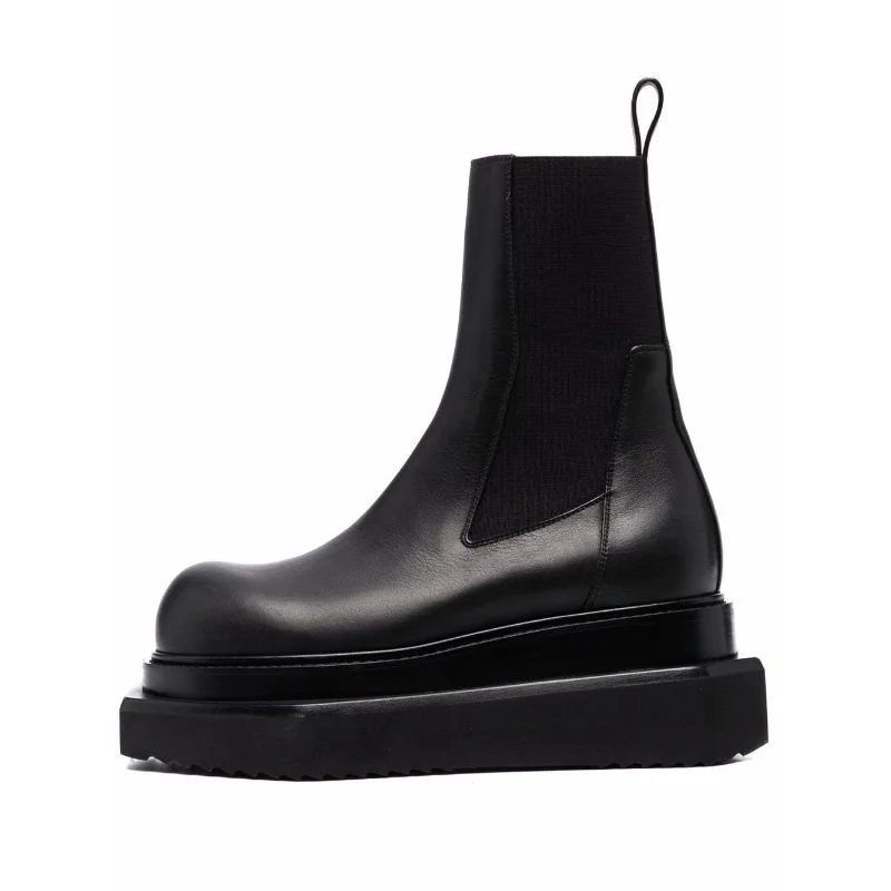 

NEW Chunky Boots Women Winter Shoes Leather Plush Ankle Boots Black Female Autumn Chelsea Boots Fashion Platform Booties M001